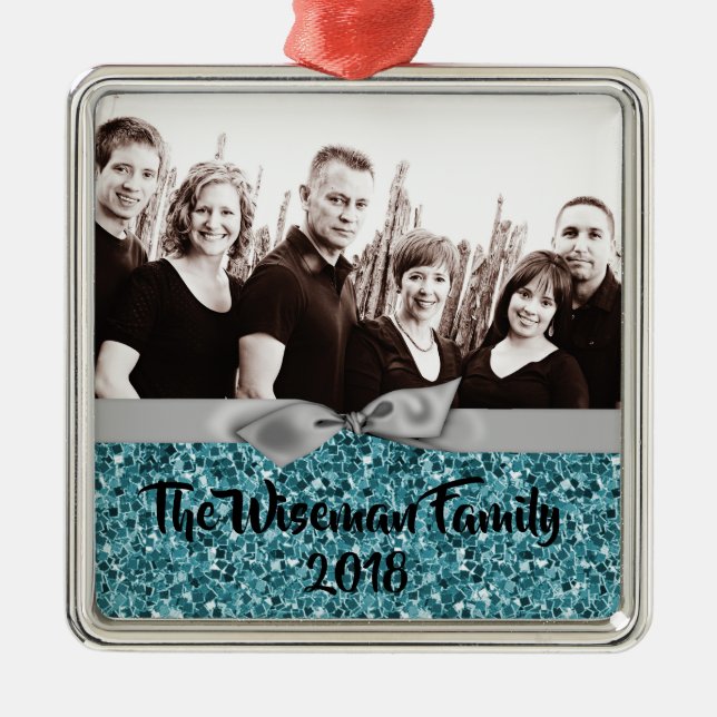 Personlig jul Blue Glitter PHOTO Ornament (Framsidan)