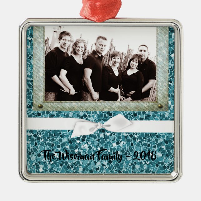 Personlig jul Blue Glitter PHOTO Ornament (Framsidan)