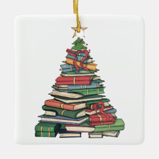 Personlig jul Bok-Träd-Lärare/bibliotekarie Julgransprydnad Keramik