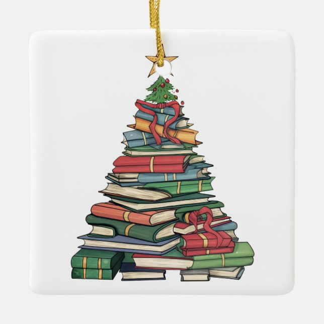 Personlig jul Bok-Träd-Lärare/bibliotekarie Julgransprydnad Keramik (Framsida)