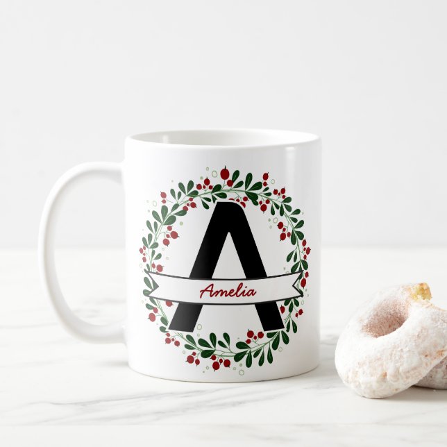 Personlig Jul Brev Namn Anpassningsbar Initial Kaffemugg (Med munk)
