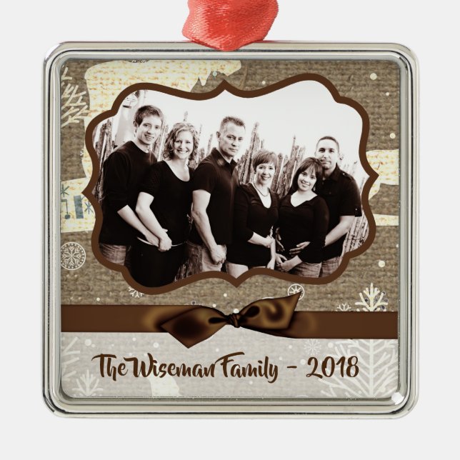 Personlig Jul Burlap Hjort PHOTO Ornament (Framsidan)