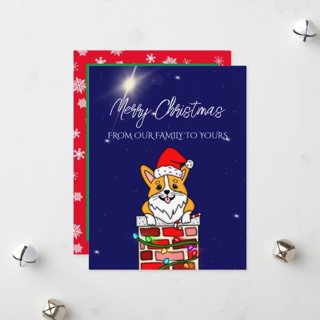 Personlig jul-corgi med jultomteluva julkort (Fram/Back In Situ)