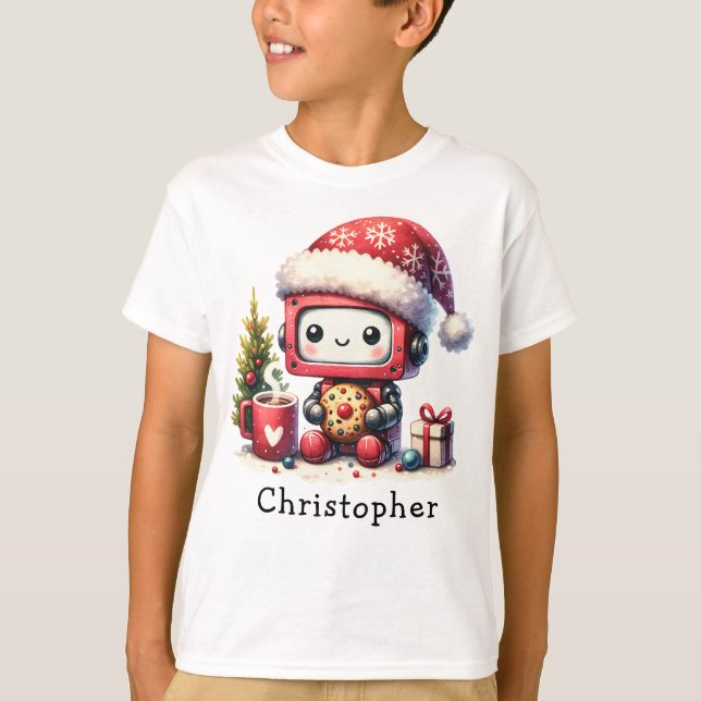 Personlig jul Cute Robot T Shirt (Framsida)
