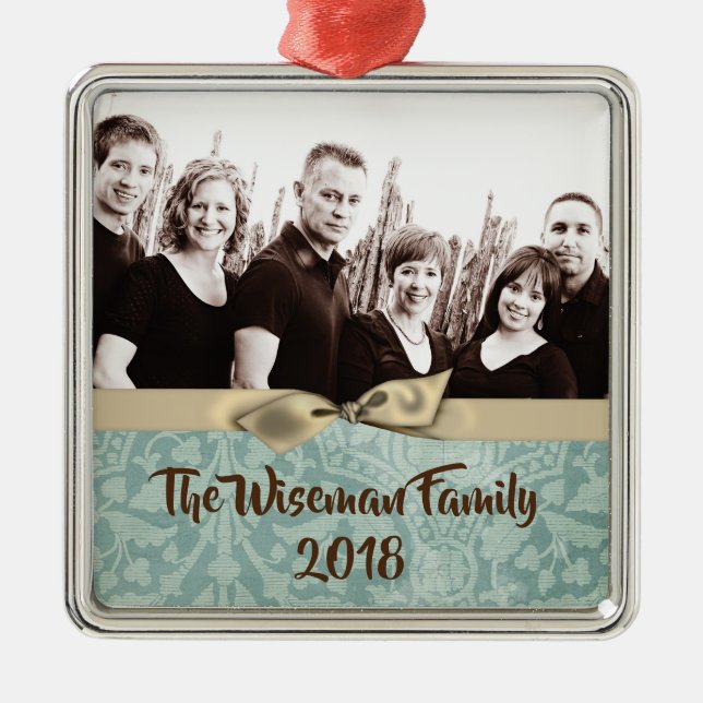 Personlig Jul Damask Winte PHOTO Ornament (Framsidan)