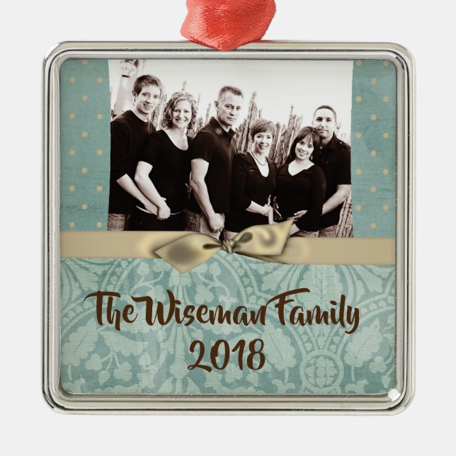 Personlig Jul Damask Winte PHOTO Ornament (Framsidan)