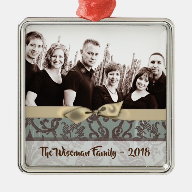 Personlig Jul Damask Winte PHOTO Ornament (Framsidan)