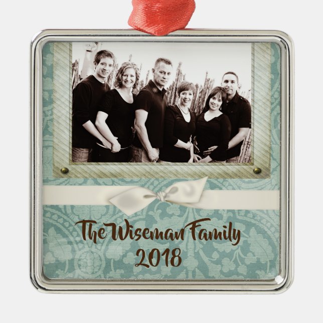 Personlig Jul Damask Winte PHOTO Ornament (Framsidan)