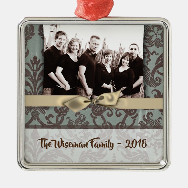 Personlig Jul Damask Winte PHOTO Ornament (Framsidan)