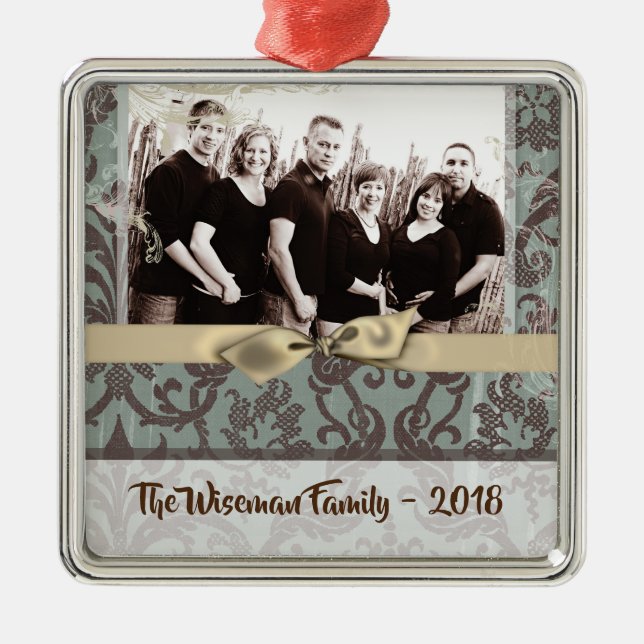 Personlig Jul Damask Winte PHOTO Ornament (Framsidan)