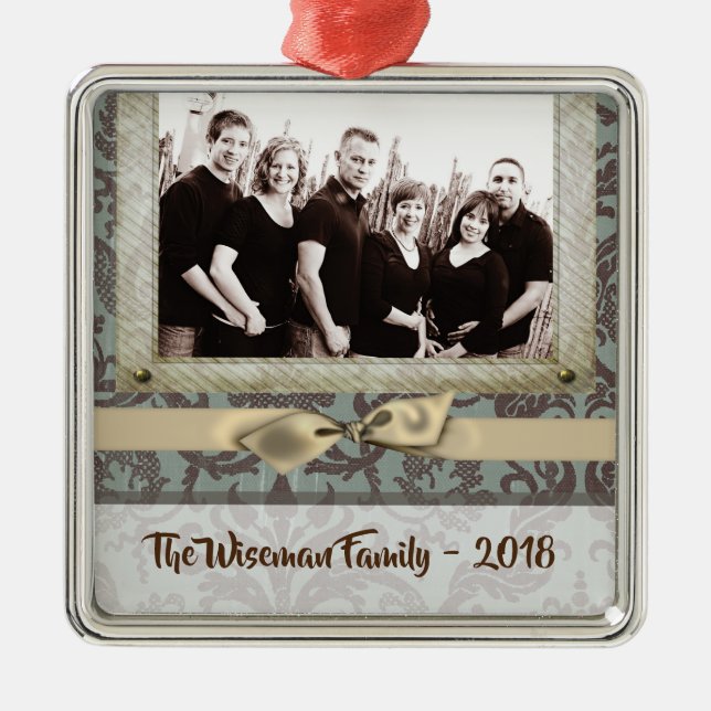 Personlig Jul Damask Winte PHOTO Ornament (Framsidan)