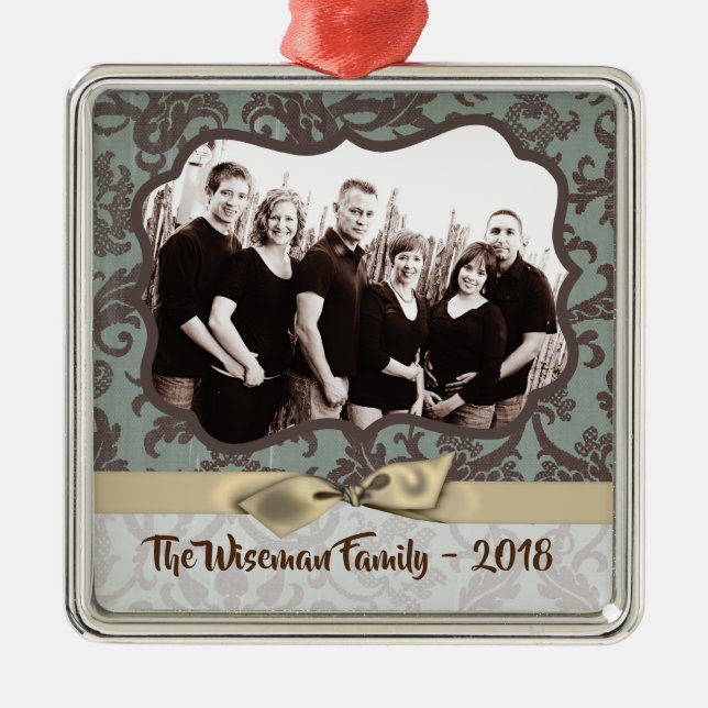 Personlig Jul Damask Winte PHOTO Ornament (Framsidan)