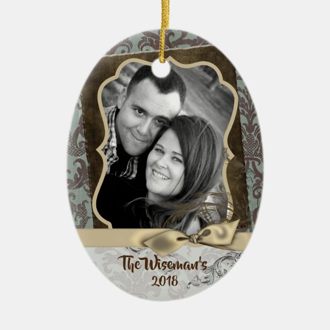 Personlig Jul Damask Winte PHOTO Ornament (Framsidan)