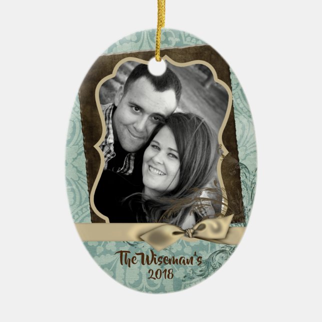 Personlig Jul Damask Winte PHOTO Ornament (Framsidan)