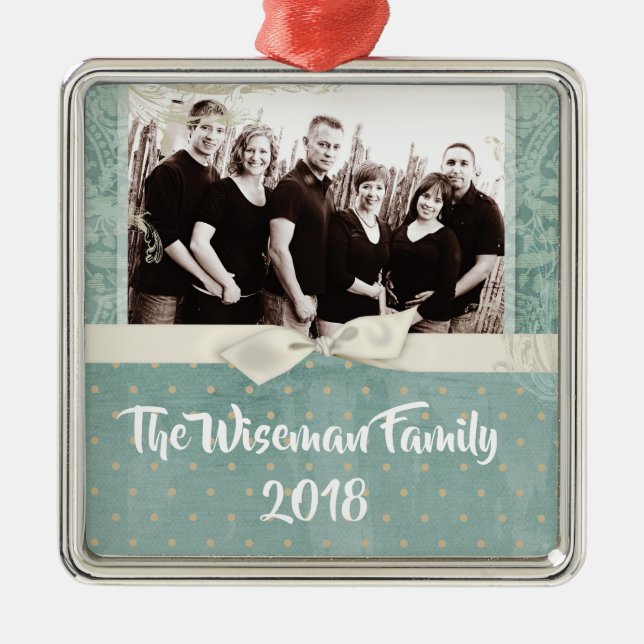 Personlig Jul Damask Winte PHOTO Ornament (Framsidan)