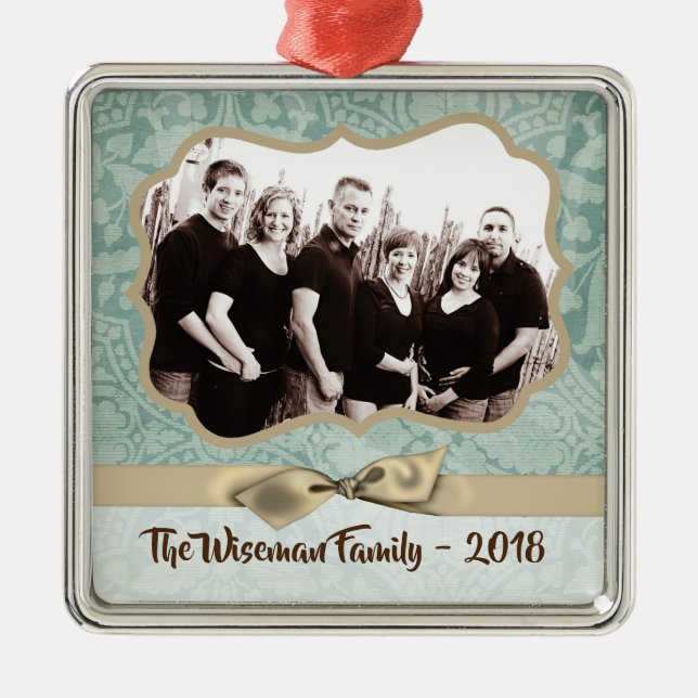 Personlig Jul Damask Winte PHOTO Ornament (Framsidan)
