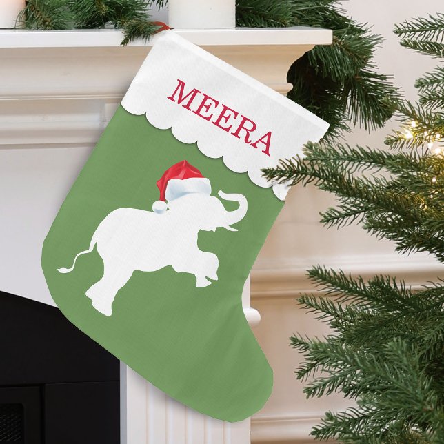 Personlig jul elefant stor julstrumpa (Christmas Elephant Personalized Large Christmas Stocking)