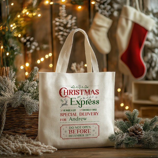 Personlig jul-express Totebag för högtider Tygkasse (Holiday Personalized Christmas Express Tote Bag)