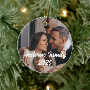 Personlig jul familj anpassad foto text julgransprydnad keramik