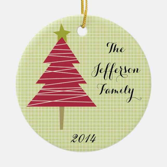 Personlig jul-familjen JULAFTON Träd Ornamet Julgransprydnad Keramik (Framsidan)