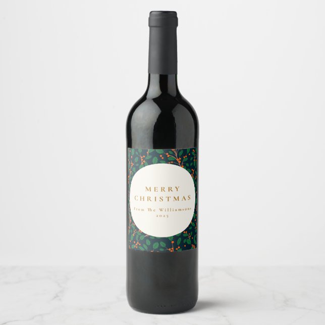 Personlig jul firande botanisk vinflaska etikett (Framsida)
