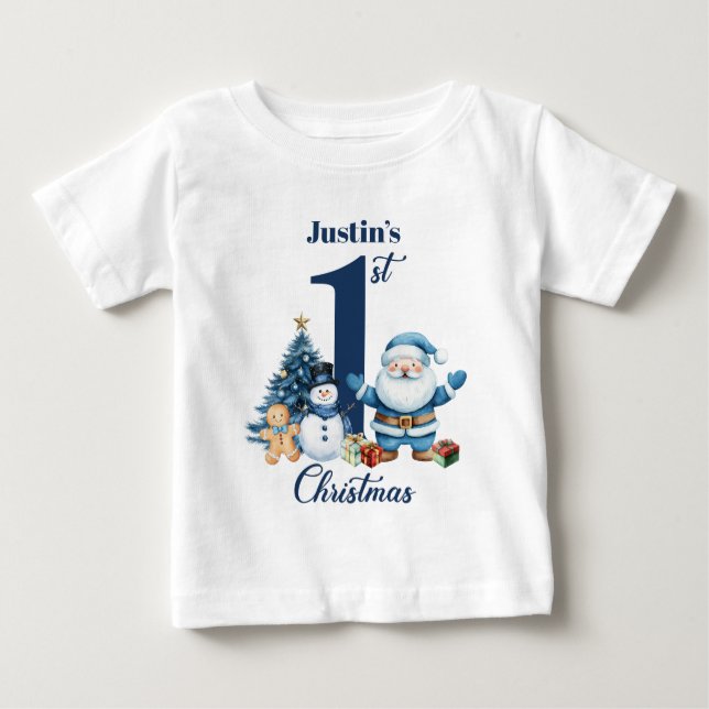 Personlig jul för babypojke - Tomte T Shirt (Framsida)