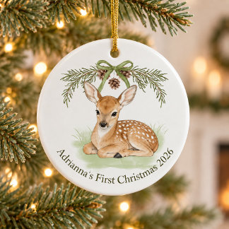 Personlig jul för bebis 2026 Woodland Julgransprydnad Keramik