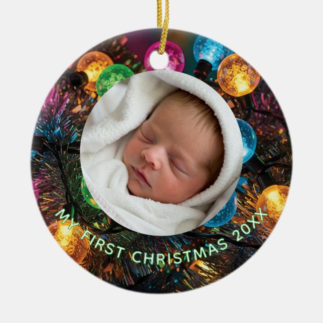Personlig jul för bebis med foto julgransprydnad keramik (Framsidan)