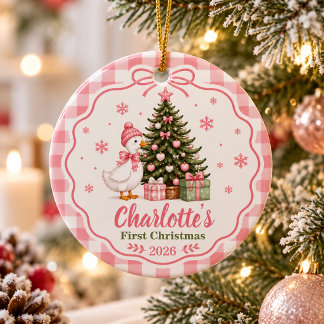 Personlig jul för bebis - Rosa gås Julgransprydnad Keramik