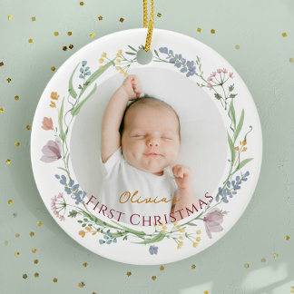 Personlig jul för bebisens första jul julgransprydnad keramik