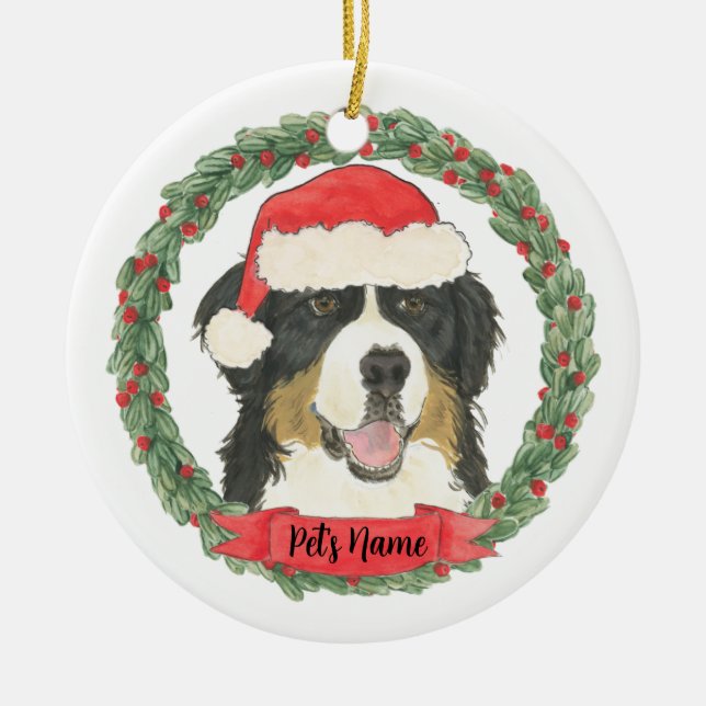 Personlig jul för Berner Sennenhund Julgransprydnad Keramik (Framsidan)