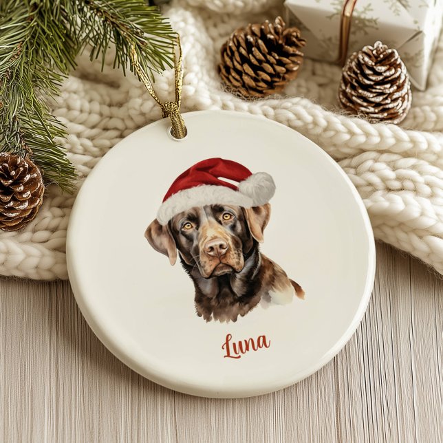 Personlig jul för Chocolate Lab-hund Julgransprydnad Keramik (Skapare uppladdad)