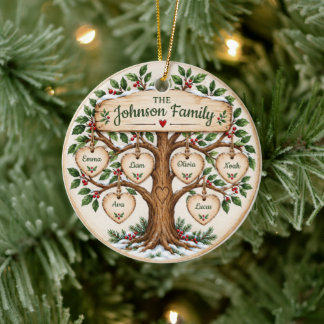 Personlig jul för familjens släktträd julgransprydnad keramik