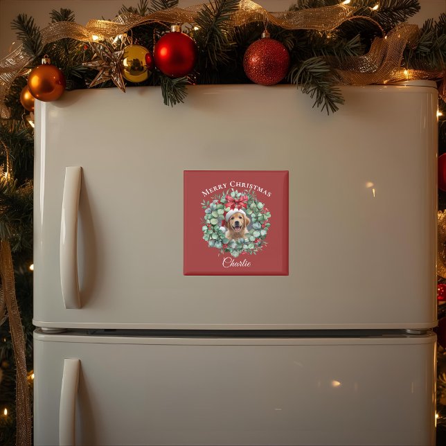 Personlig jul för husdjur med krans och namn magnet (Skapare uppladdad)