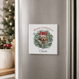 Personlig jul för husdjur med krans och namn magnet