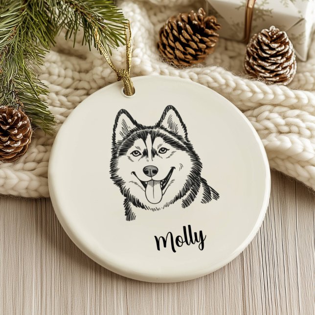 Personlig jul för Husky hund Julgransprydnad Keramik (Skapare uppladdad)