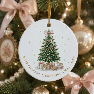 Personlig jul för lilla flickans första jul med ro julgransprydnad keramik