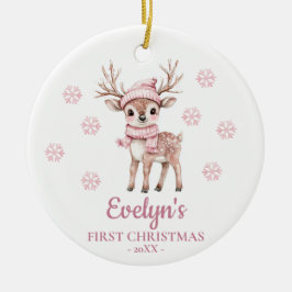 Personlig jul för liten flicka med rådjur julgransprydnad keramik