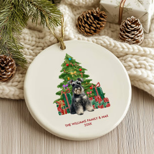 Personlig jul för miniatyr schnauzer hund julgransprydnad keramik