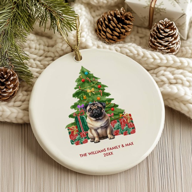 Personlig jul för Pug Hund Julgransprydnad Keramik (Skapare uppladdad)