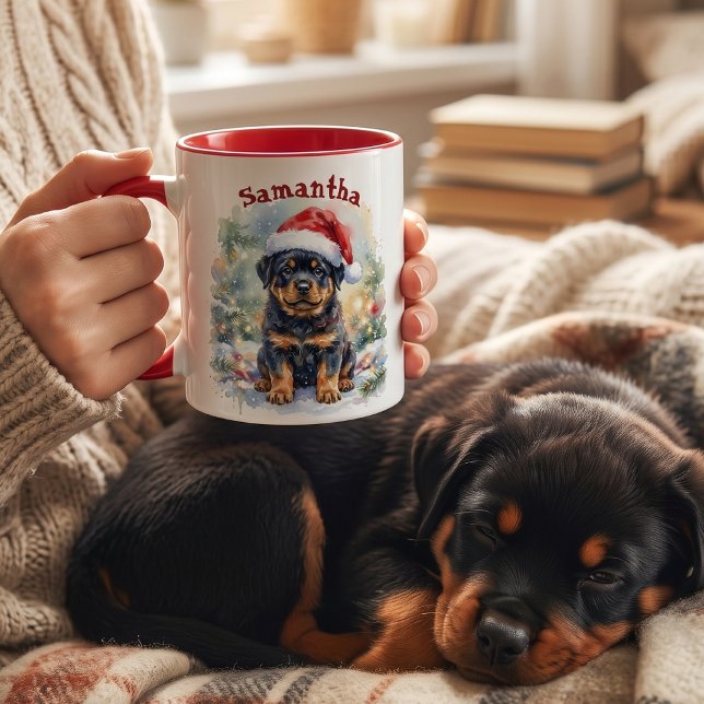Personlig jul för Rottweiler-valp Mugg (Skapare uppladdad)