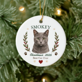 Personlig jul för rysk blå katt julgransprydnad keramik