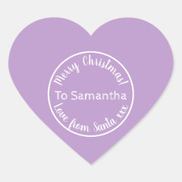 Personlig jul från Santa Lila Lilac Hjärtformat Klistermärke