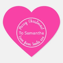 Personlig jul från Santa Shock rosa Hjärtformat Klistermärke