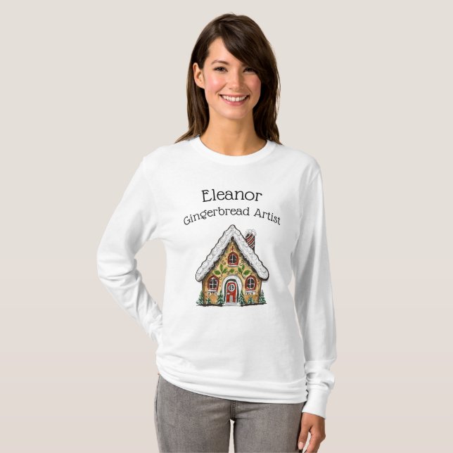 Personlig Jul Gingerbröd House Shirt T Shirt (Hel framsida)