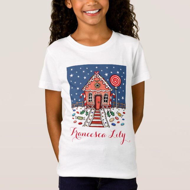 Personlig Jul Gingerbröd House T-Shirt (Framsida)