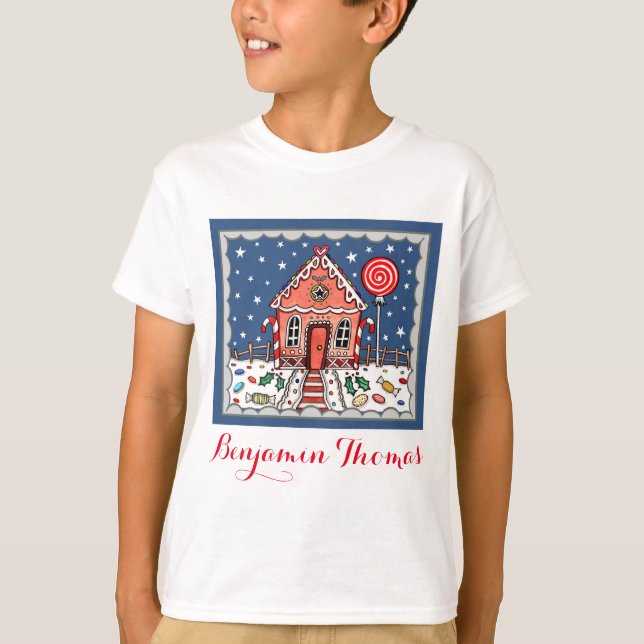 Personlig Jul Gingerbröd House T-Shirt (Framsida)