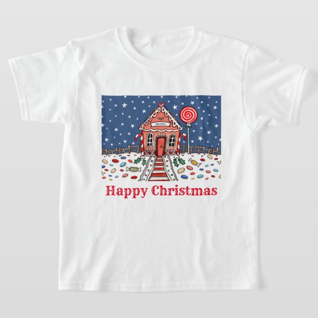 Personlig Jul Gingerbröd House T-Shirt (Laydown)