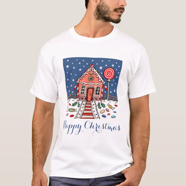 Personlig Jul Gingerbröd House T-Shirt (Framsida)