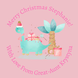 Personlig jul Girly Dinosaur Handflatan Träd Presentpapper